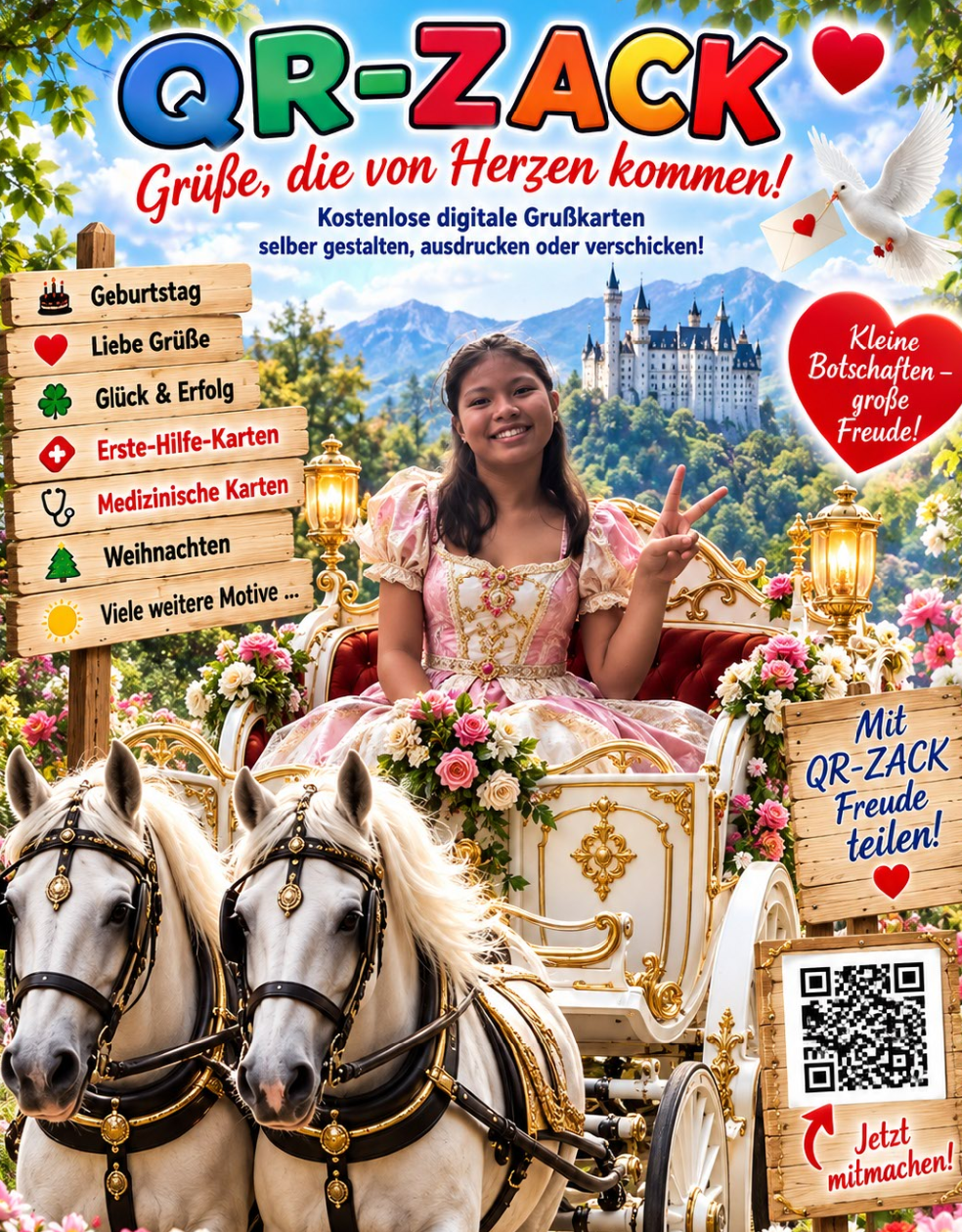Wunschkarte mit Kutsche und Schloss