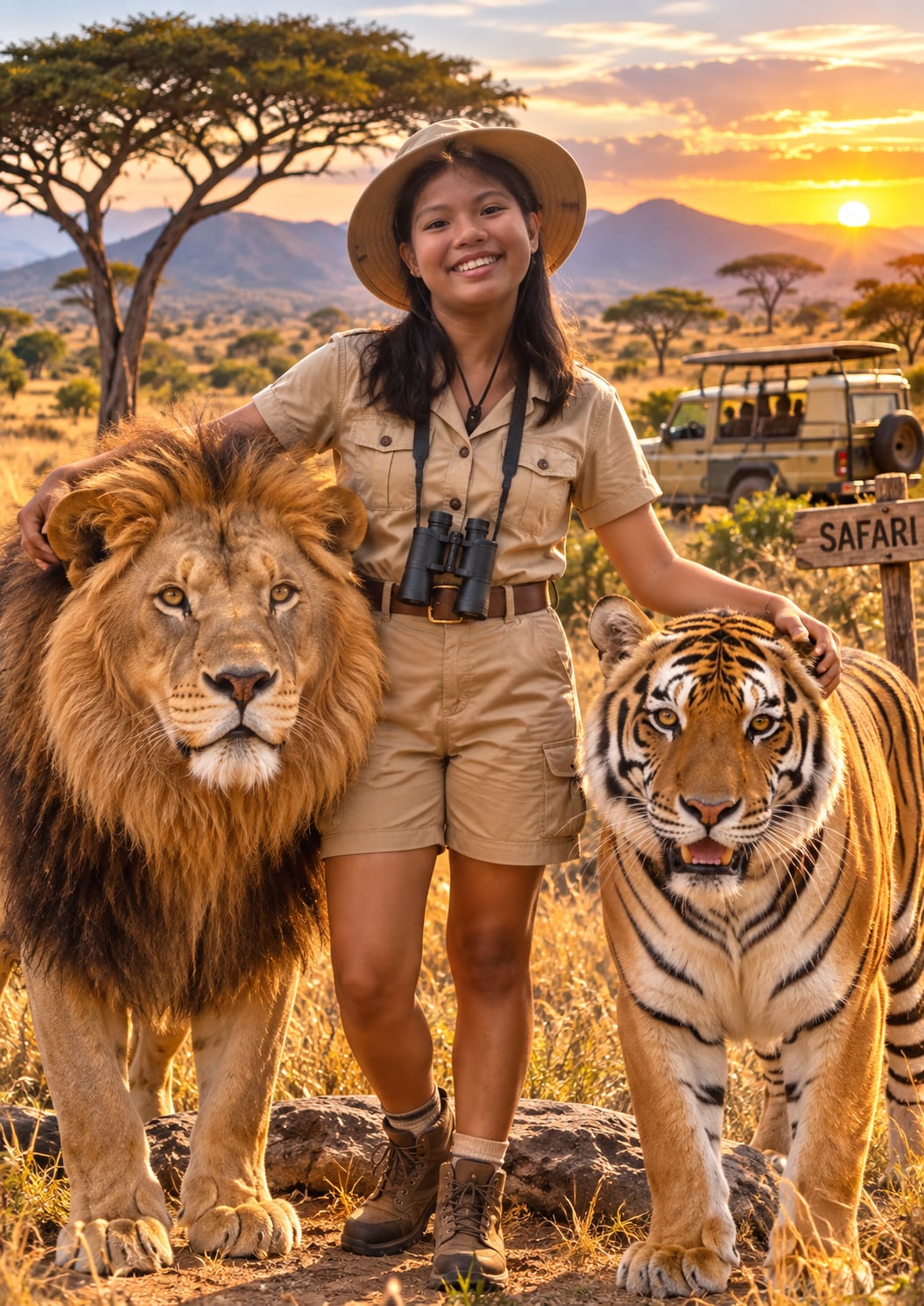 Wunschkarte Safari mit Löwe und Tiger