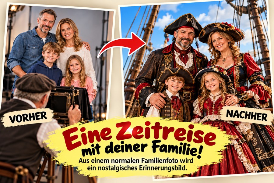 Zeitreise: Familie als Piraten – Vorher und Nachher