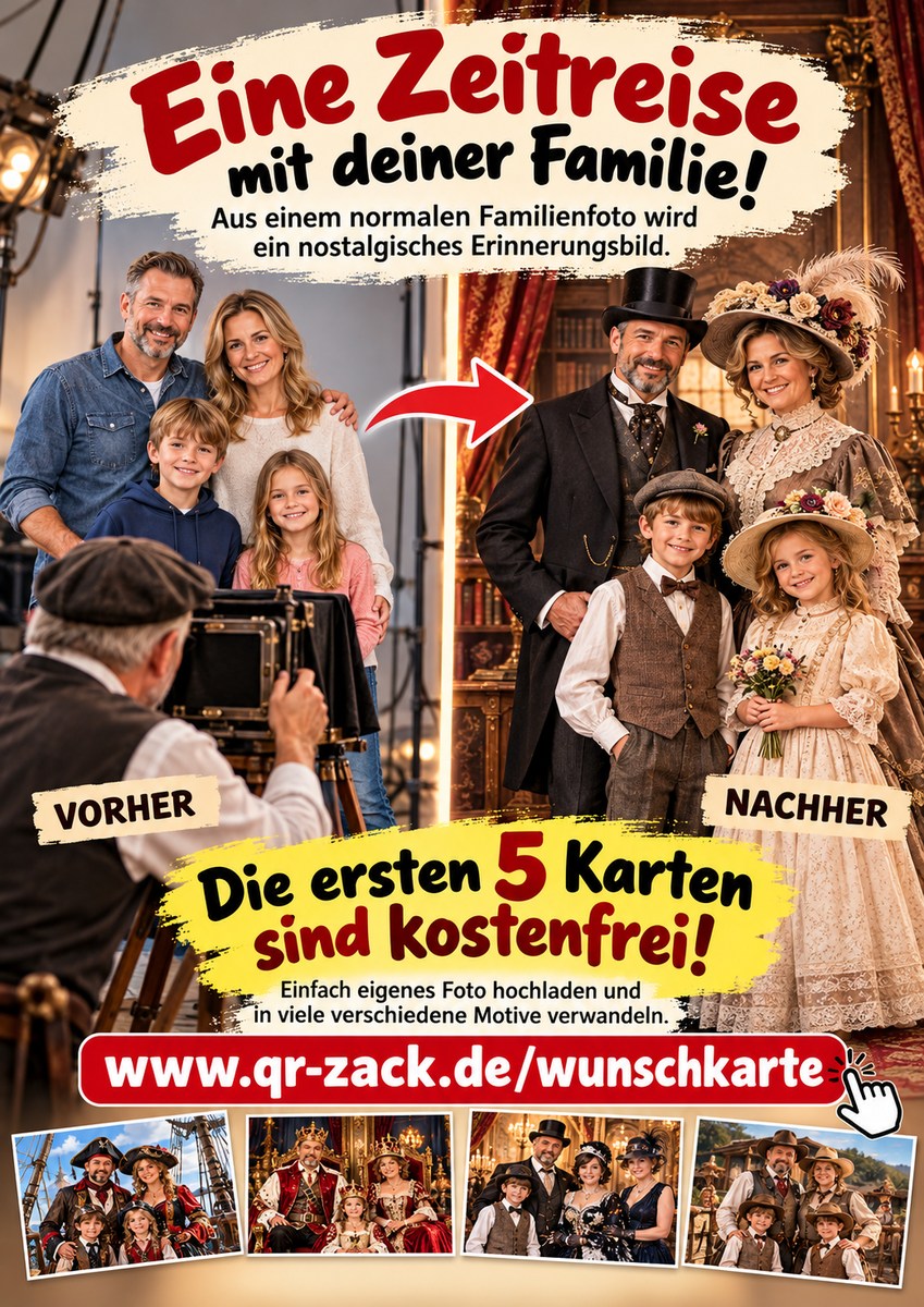 Zeitreise: Familie im viktorianischen Stil – Vorher und Nachher